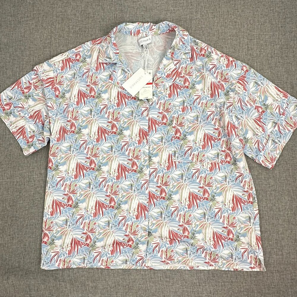 NEW! Lucy Paris Women’s Tropical Print Short Sleeve Button-up T-Shirt Top $78 XS